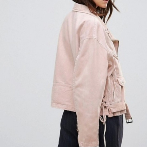 NWOT Free People Lace-Up Denim Moto Jacket - Picture 2 of 6
